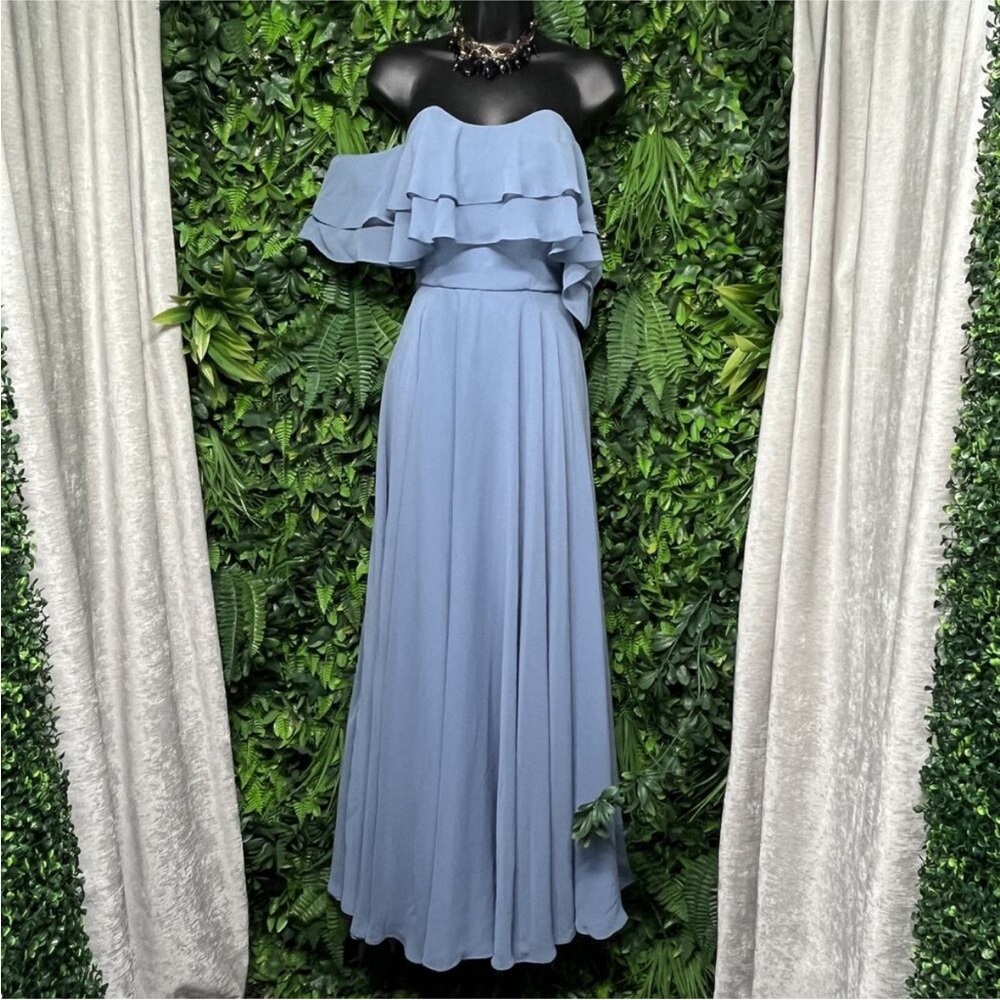 KENNEDY BLUE Dress Women 0 Slate Blue Allison‎ Flowy Ruffle Bridesmaid Wedding